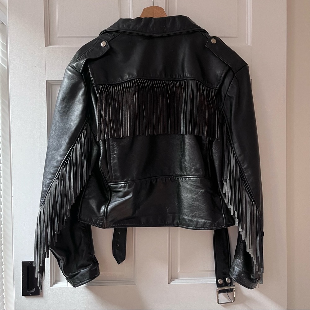 Brooks genuine black leather jacket with fringe